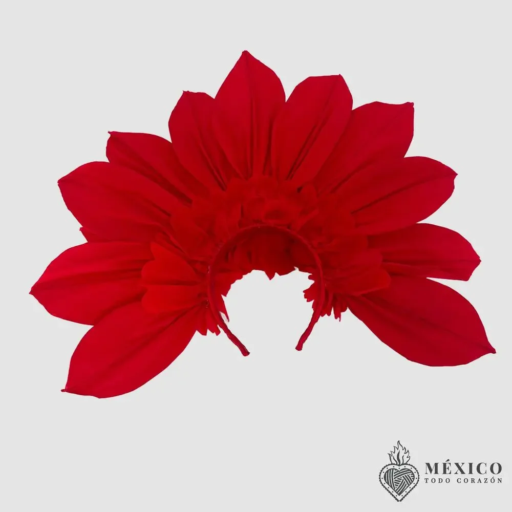 Red Flower  Traditional Mexican day of the dead  – Handmade crepe paper 23x18x5